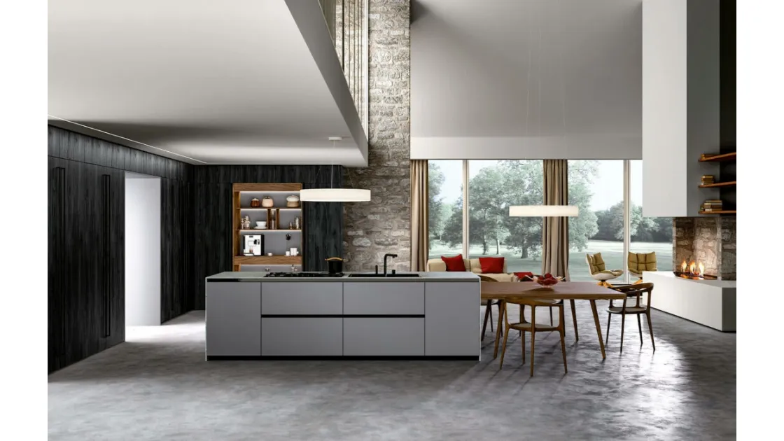 Cucina Moderna in legno impiallacciato con isola in Fenix Vivere Italia 10 di Spagnol Cucine