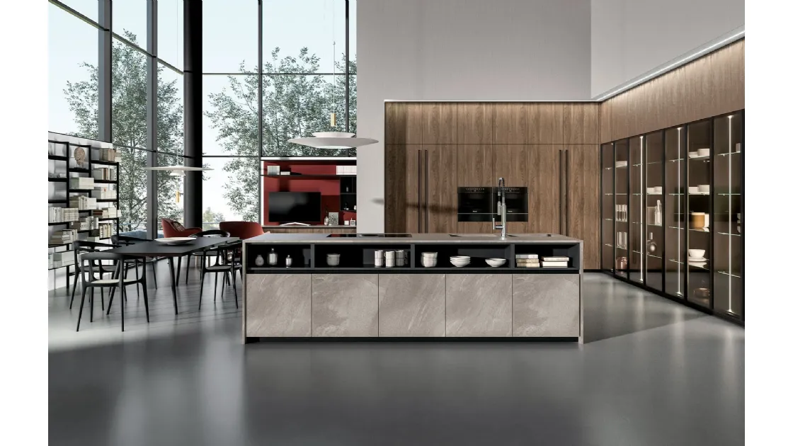 Cucina Moderna finitura noce con isola in HPL Vivere Italia 11 di Spagnol Cucine