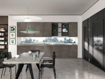 Cucina Moderna ad angolo Vivere Italia 12 finitura nero calce e impiallacciasto rovere nero di Spagnol Cucine