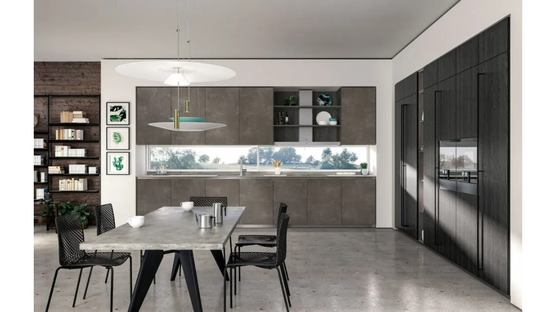 Cucina Moderna ad angolo Vivere Italia 12 finitura nero calce e impiallacciasto rovere nero di Spagnol Cucine